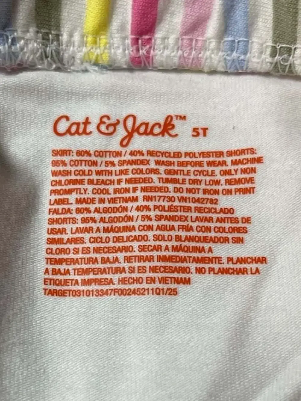 Cat & Jack Toddler Girls Multi Stripe Skort Size 5T
